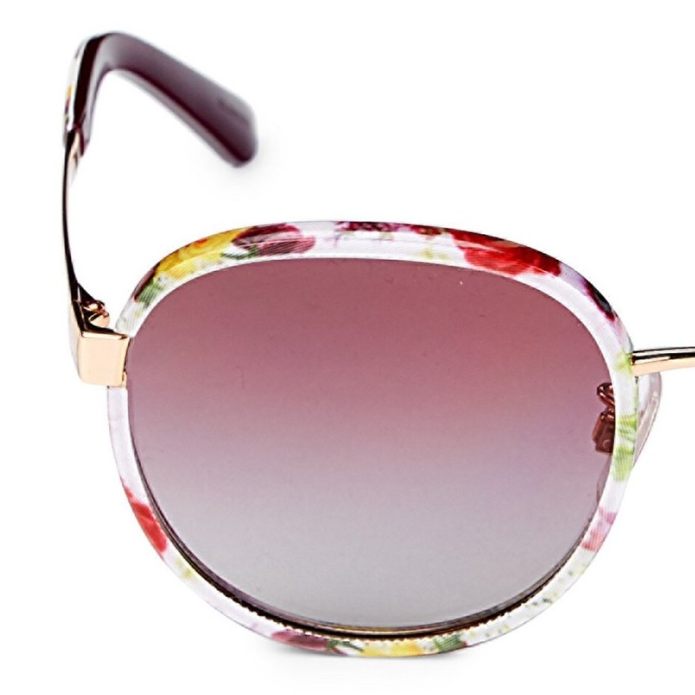 NEW DOLCE & GABBANA 52MM Round Square Floral Rose Print Frame Brown Gradient - Picture 2 of 9